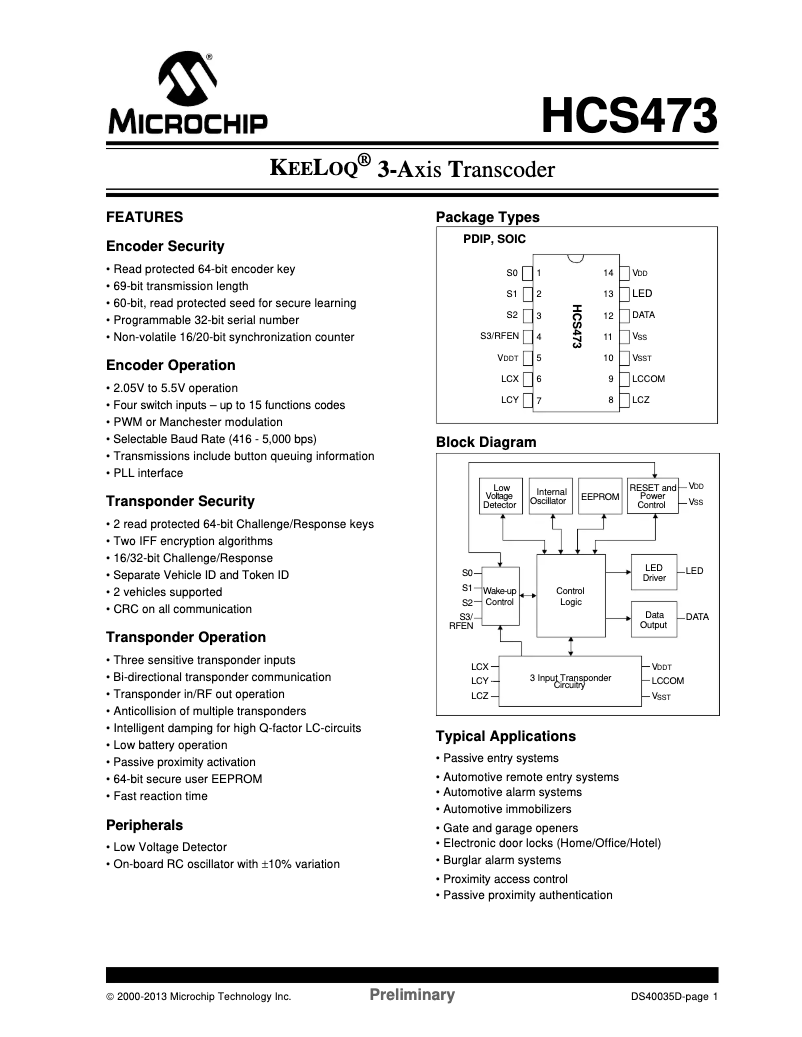 Page 1 de la notice Fiche technique Microchip HCS473