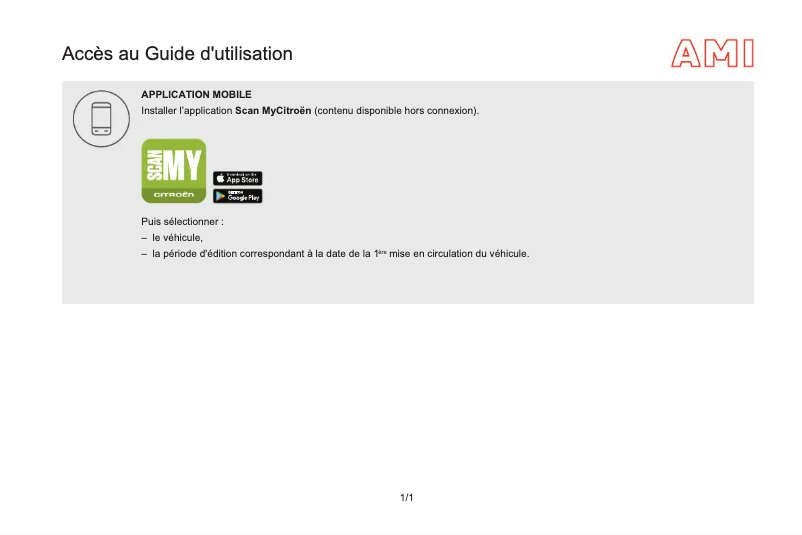 Page 1 de la notice Manuel utilisateur Citroën Ami (2020)