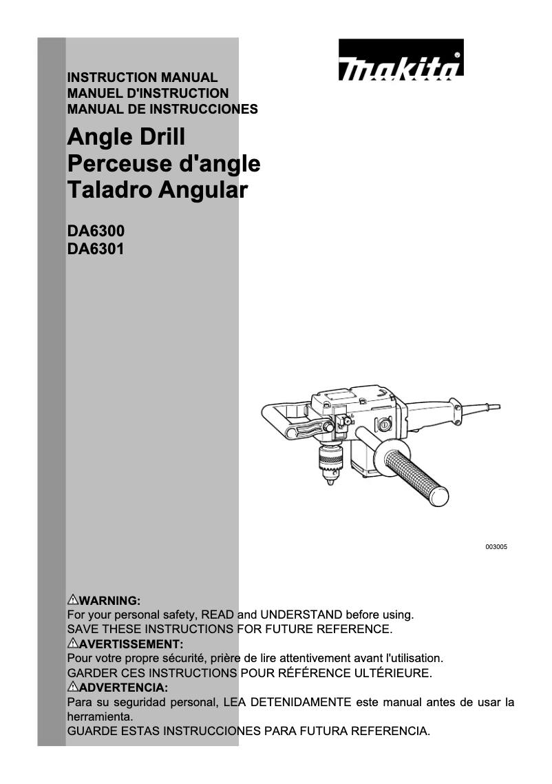 Page 1 de la notice Manuel utilisateur Makita DA6301