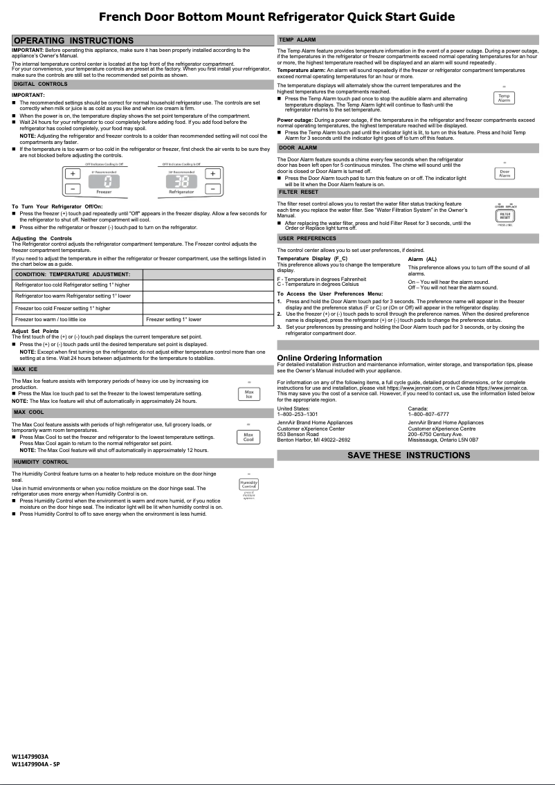 Page n°1 - Guide de démarrage rapide JennAir JFC2089BEM