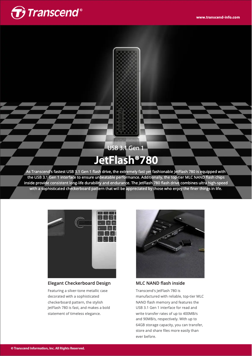 Page 1 de la notice Fiche technique Transcend JetFlash 780