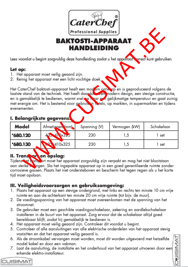 Page 1 de la notice Manuel utilisateur CaterChef 680.130