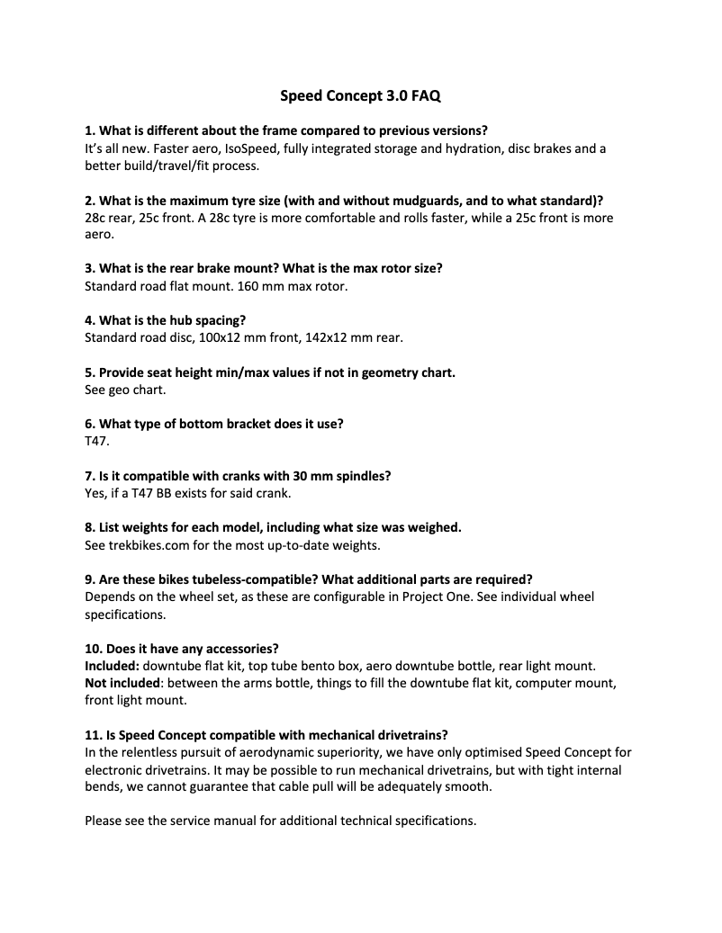 Page 1 de la notice FAQ Trek Speed Concept TT