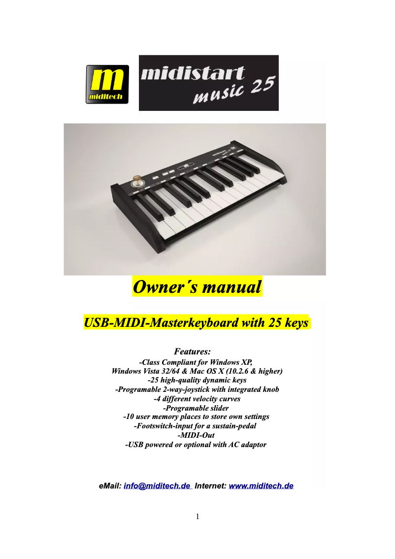Page n°1 - Manuel utilisateur Miditech Midistart Music 25