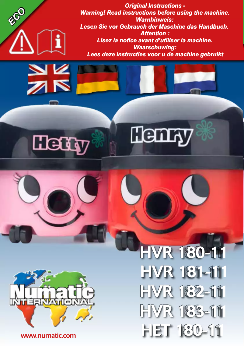 Page 1 de la notice Manuel utilisateur Numatic Henry Eco HVR-180