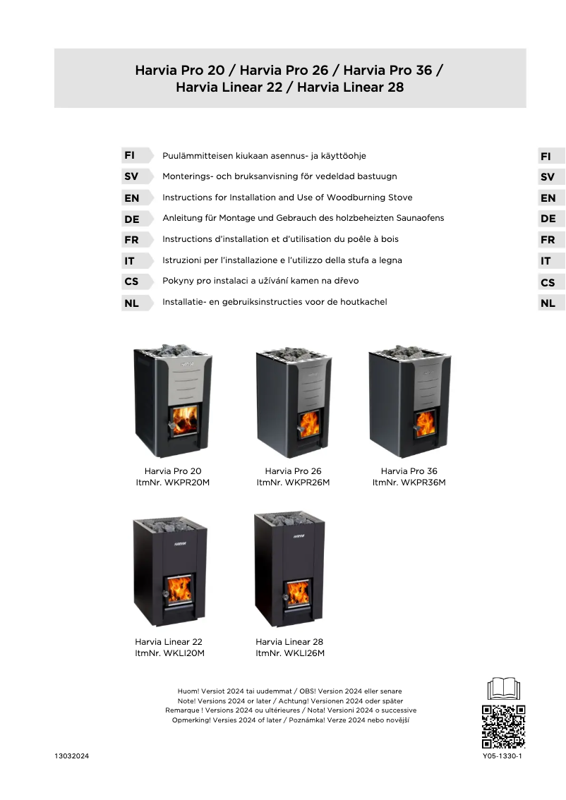 Page 1 de la notice Manuel utilisateur Harvia Pro 20 WKPR20M