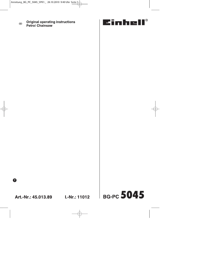 Page 1 de la notice Manuel utilisateur Einhell BG-PC 5045