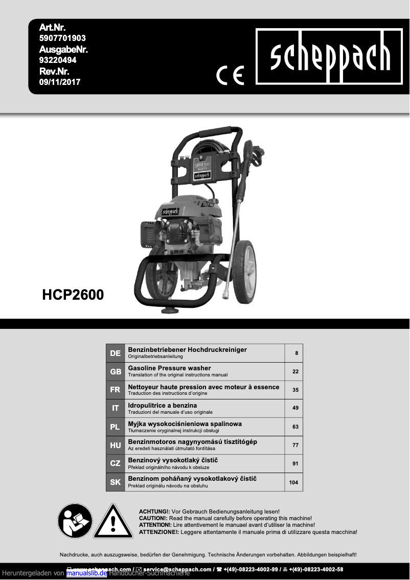 Page 1 de la notice Manuel utilisateur Scheppach HCP2600
