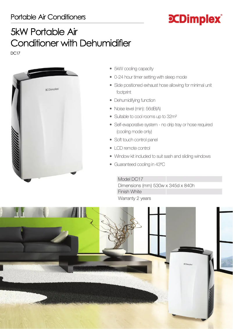 Page 1 de la notice Fiche technique Dimplex DC17