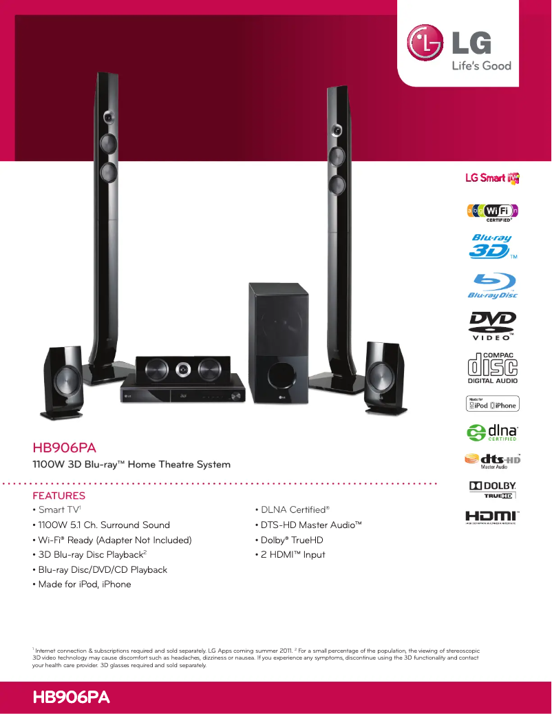 Page n°1 - Fiche technique LG HB906PA