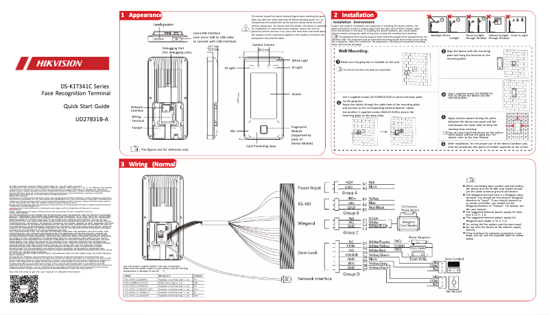Page n°1 - Guide de démarrage rapide Hikvision DS-K1T341CMF