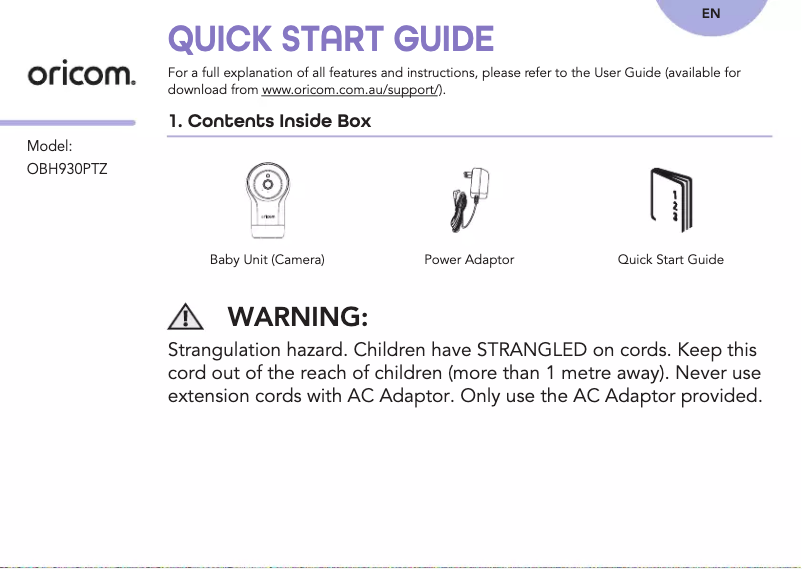 Page n°1 - Manuel utilisateur Oricom OBH930PTZ