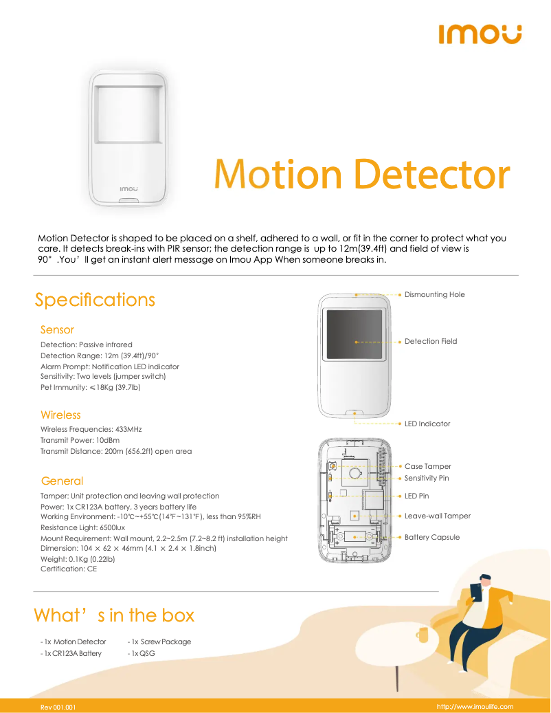 Page 1 de la notice Fiche technique Imou Motion Detector