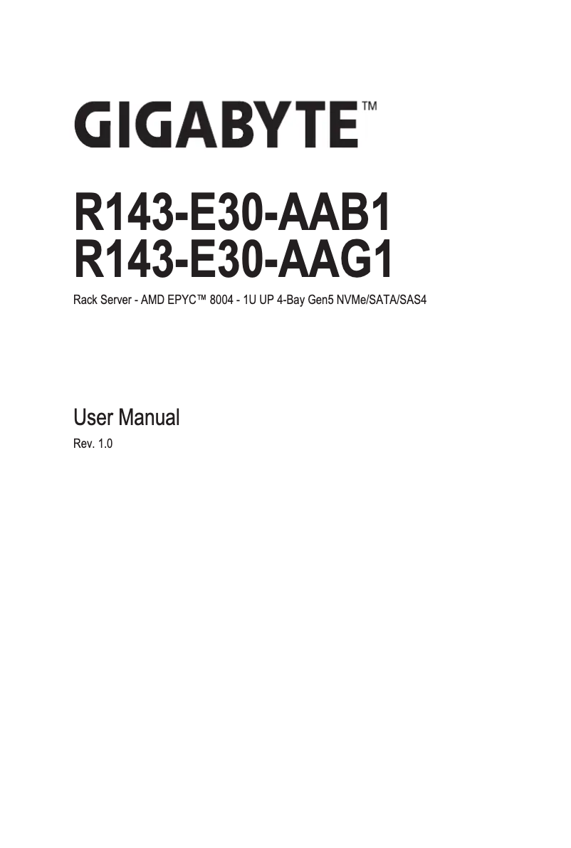 Page 1 de la notice Manuel utilisateur Gigabyte R143-E30