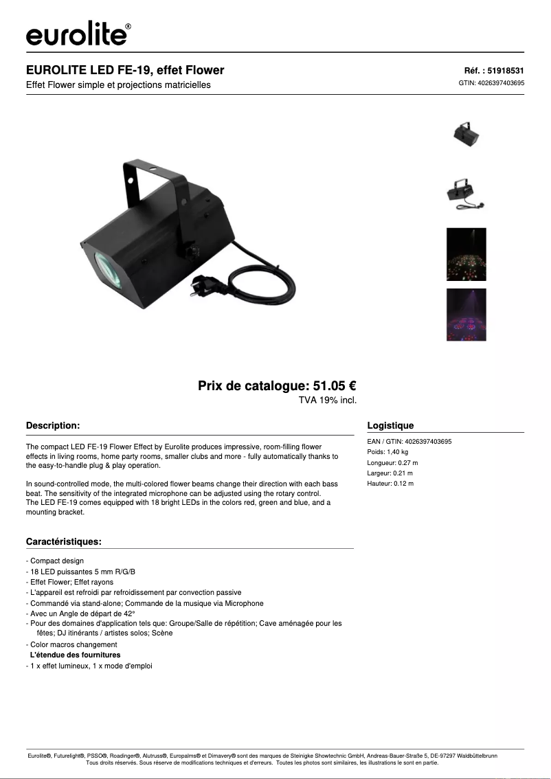 Page n°1 - Fiche technique Eurolite LED FE-19