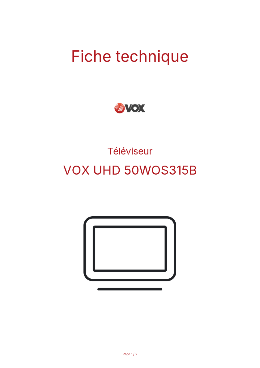 Page n°1 - Fiche technique VOX UHD 50WOS315B