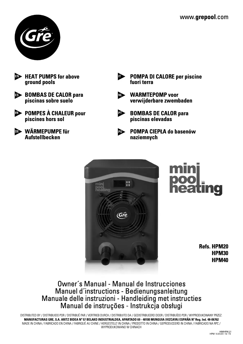 Page 1 de la notice Manuel utilisateur Gre HPM40