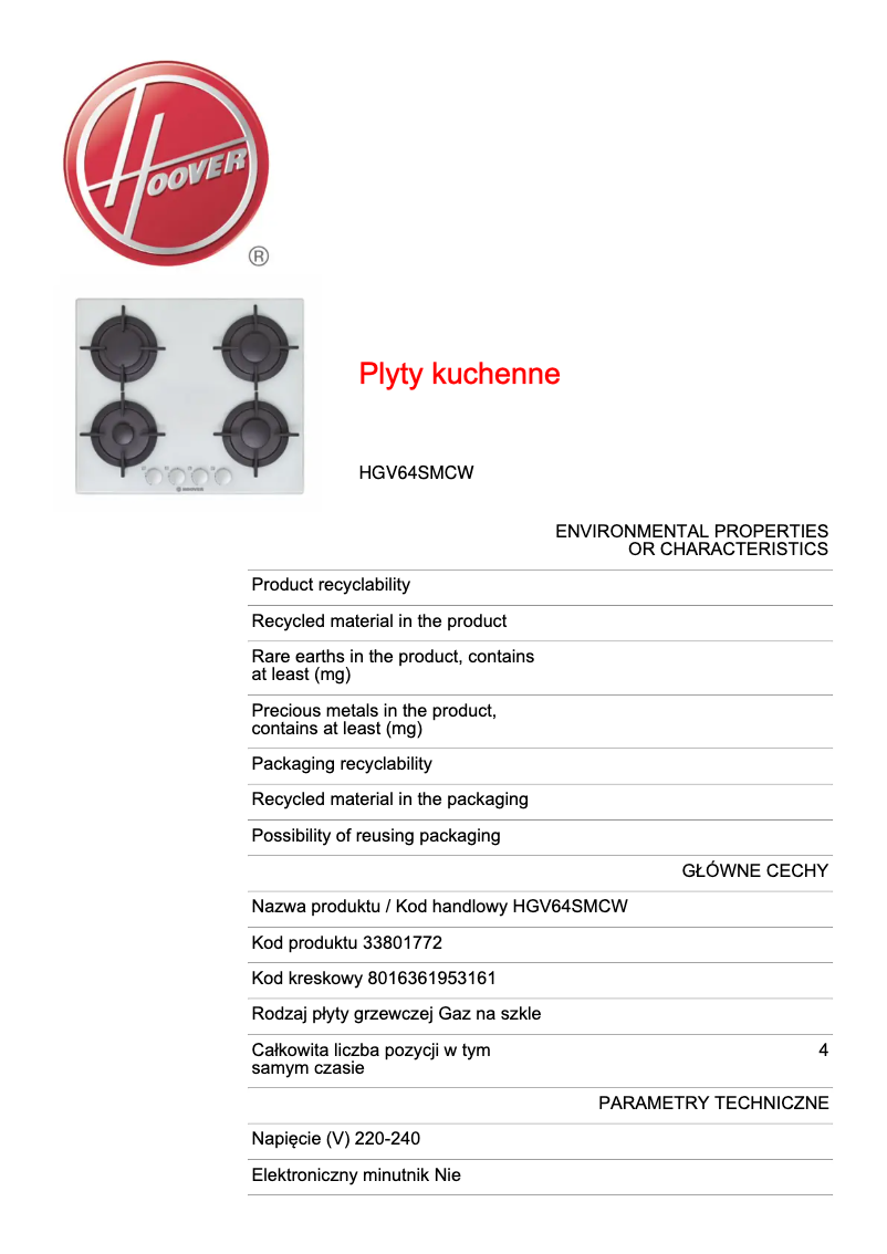 Image de la première page du manuel de l'appareil HGV64SMCW