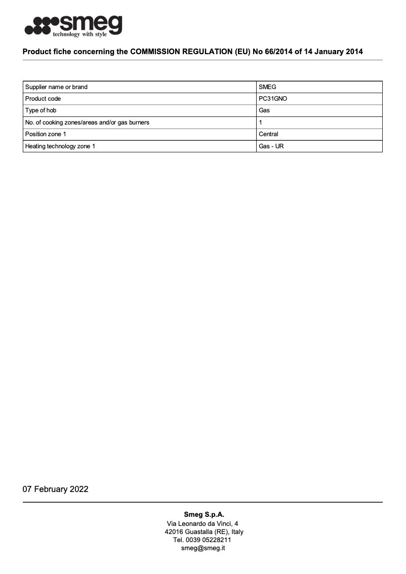 Page 1 de la notice Brochure Smeg PC31GNO