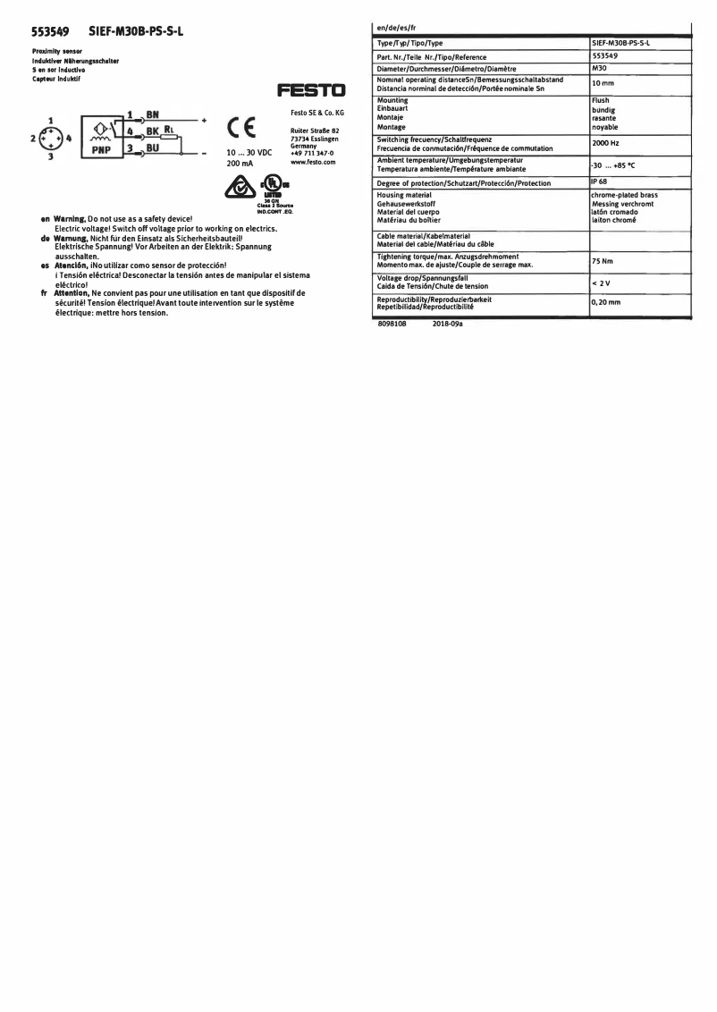 Page 1 de la notice Manuel utilisateur Festo SIEF-M30B-PS-S-L