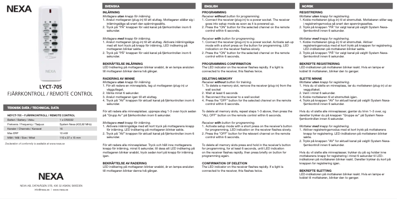 Page 1 de la notice Manuel utilisateur Nexa LYCT-705