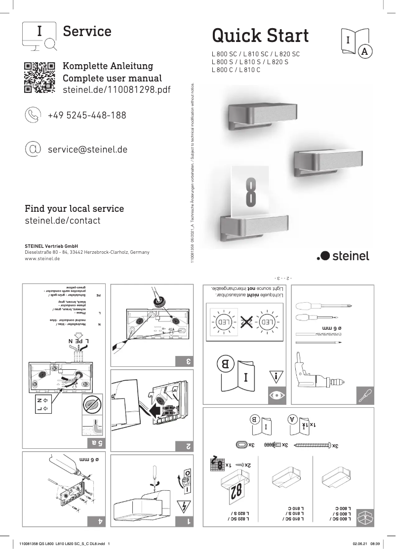 Page 1 de la notice Guide de démarrage rapide Steinel L 810 S