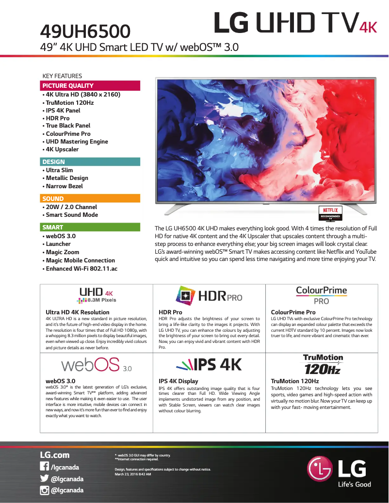 Image de la première page du manuel de l'appareil 49UH6500