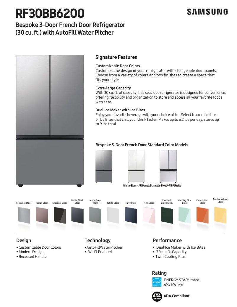 Page 1 de la notice Fiche technique Samsung RF30BB6200AP