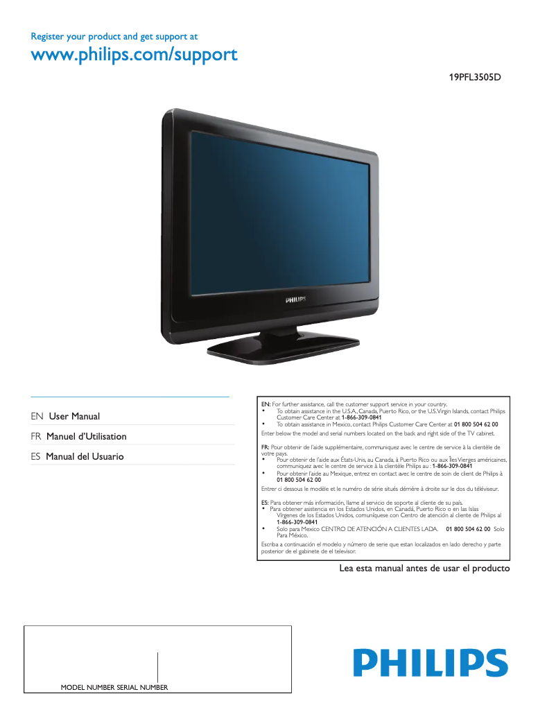 Page n°1 - Manuel utilisateur Philips 19PFL3505D