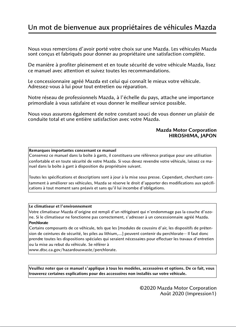 Page 1 de la notice Manuel utilisateur Mazda 3 Sport (2021)
