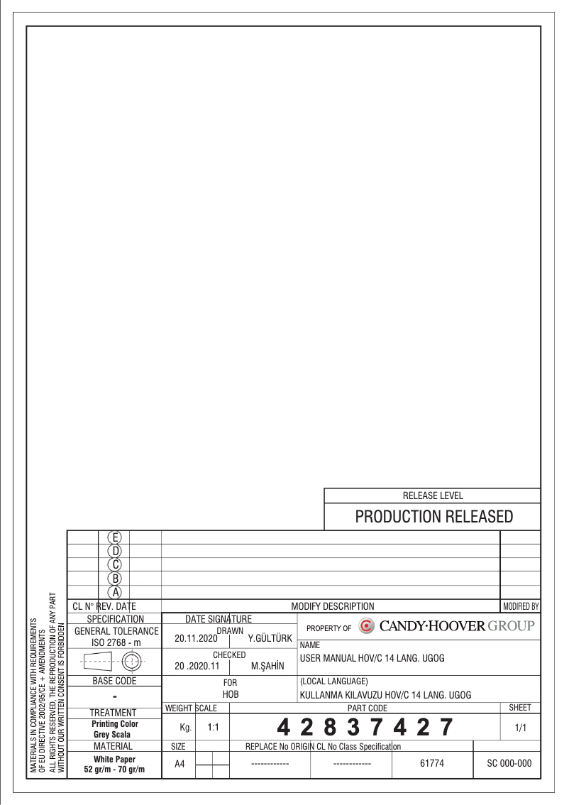 Page n°1 - Manuel utilisateur Hoover HVG74WK3W