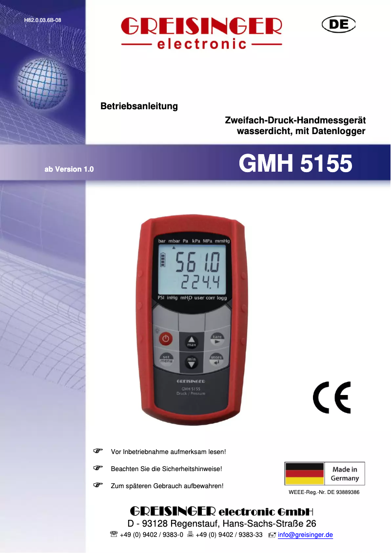 Page n°1 - Manuel utilisateur Greisinger GMH 5155
