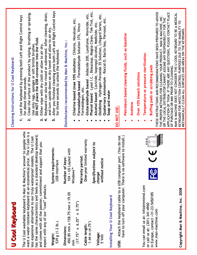 Page 1 de la notice Manuel utilisateur Man & Machine U Cool