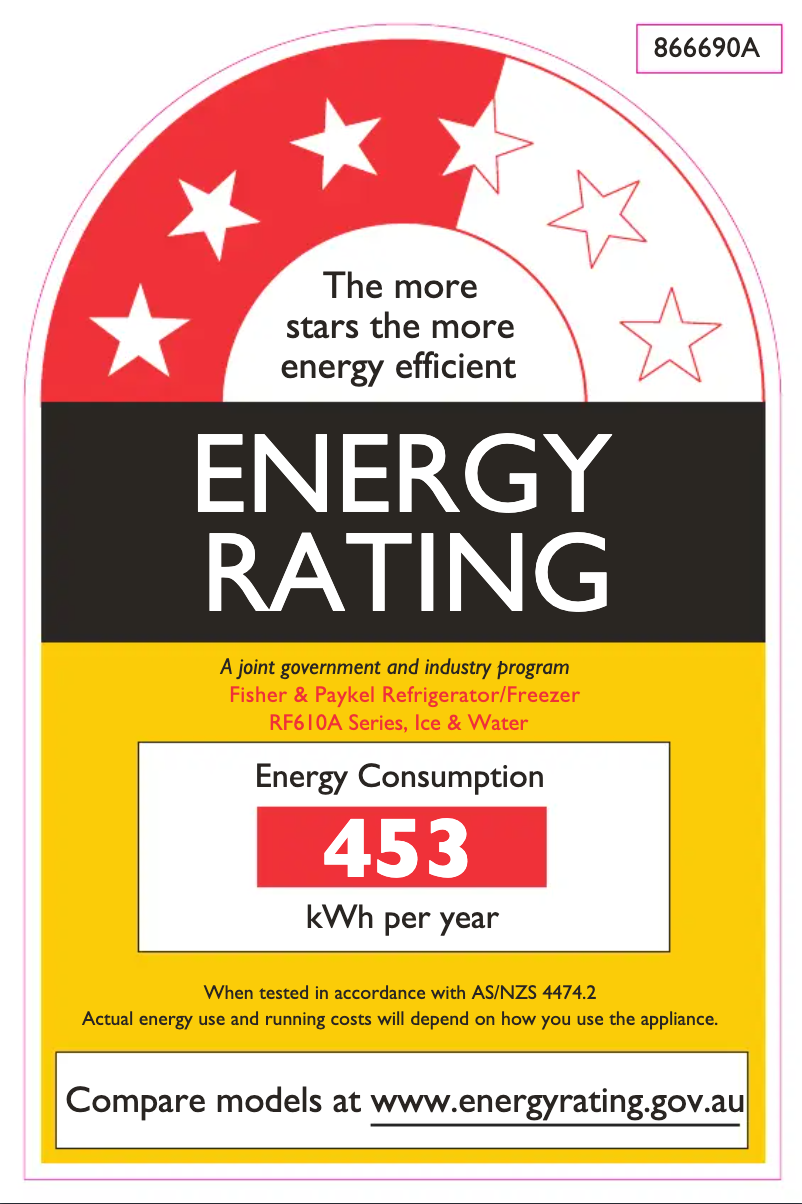 Page n°1 - Label énergétique Fisher & Paykel RF610ADUB5