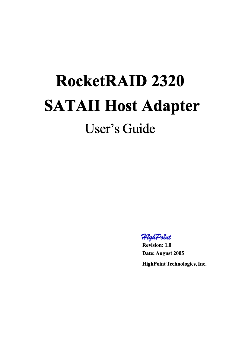 Page 1 de la notice Manuel utilisateur Highpoint RocketRAID 2320