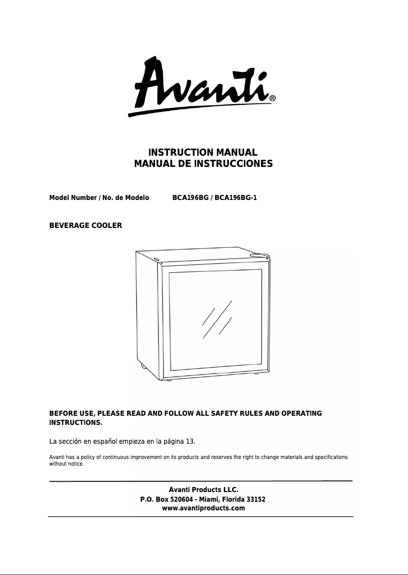 Page 1 de la notice Manuel utilisateur Avanti BCA196BG