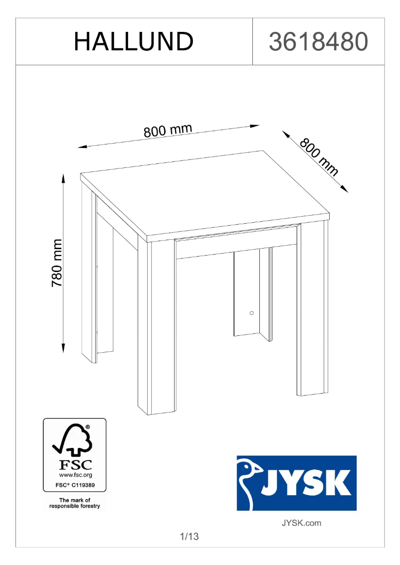 Página 1 del manual Manual de usuario JYSK Hallund (80x80x78)
