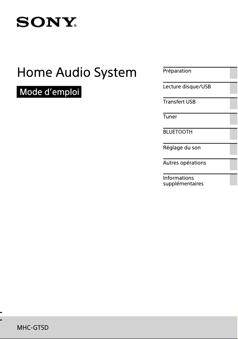Page 1 de la notice Manuel utilisateur Sony MHC-GT5D