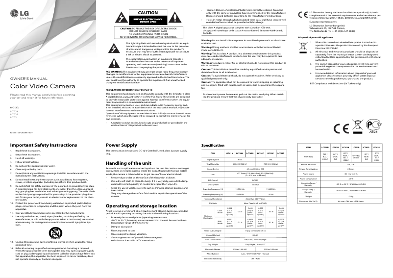 Page n°1 - Manuel utilisateur LG LC703P