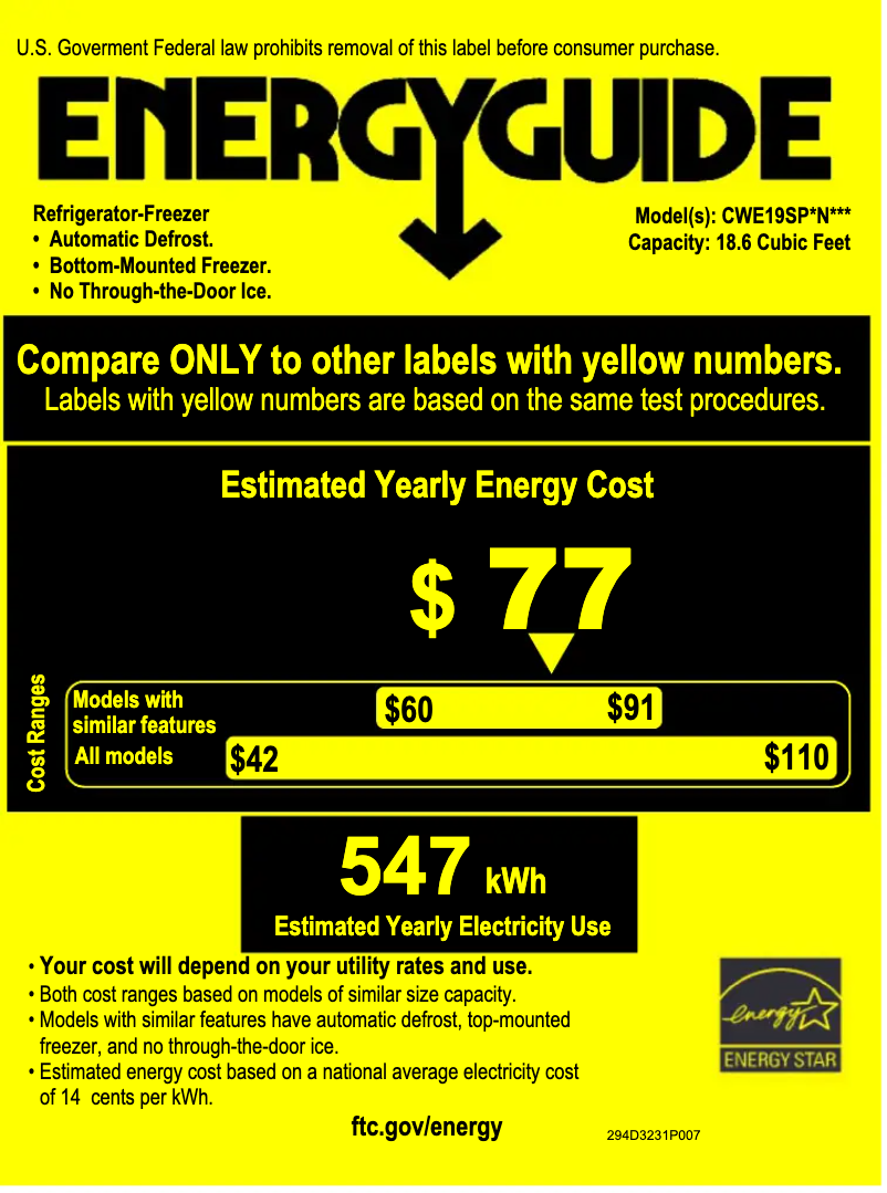 Page 1 of the manual Energy Label GE CWE19SP2NS1