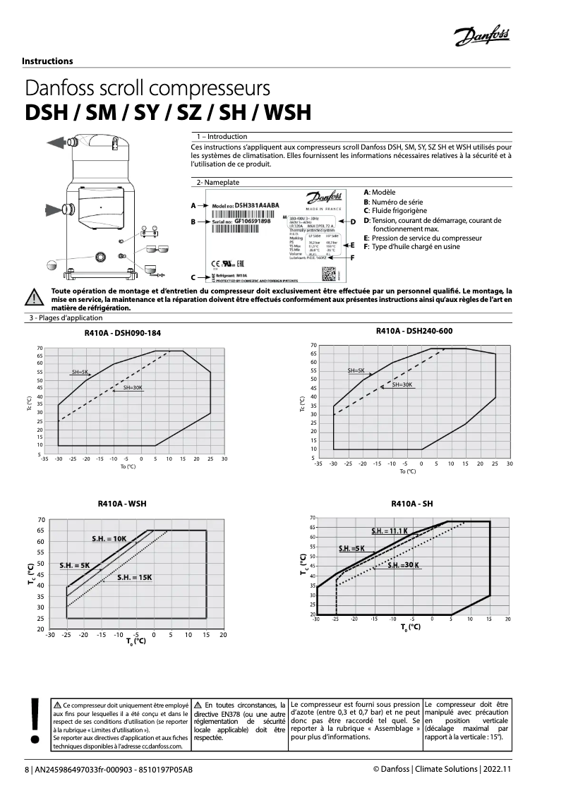 Page n°1 - Guide d'installation Danfoss PSH038-051-064-077