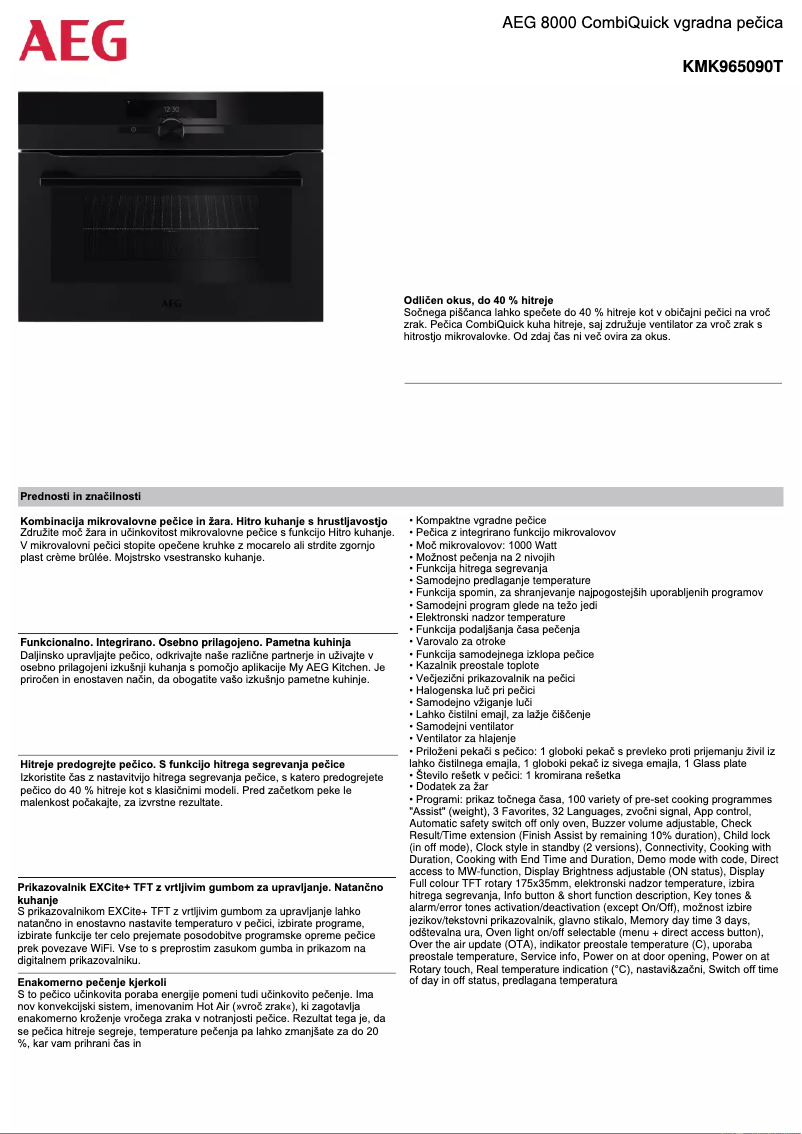 Page 1 de la notice Fiche technique AEG KMK965090T