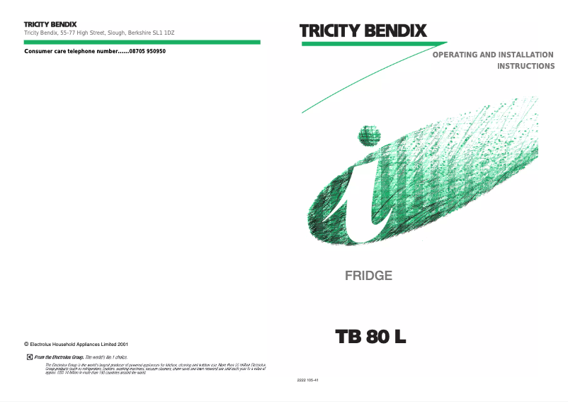 Page 1 de la notice Manuel utilisateur Tricity Bendix TB80L