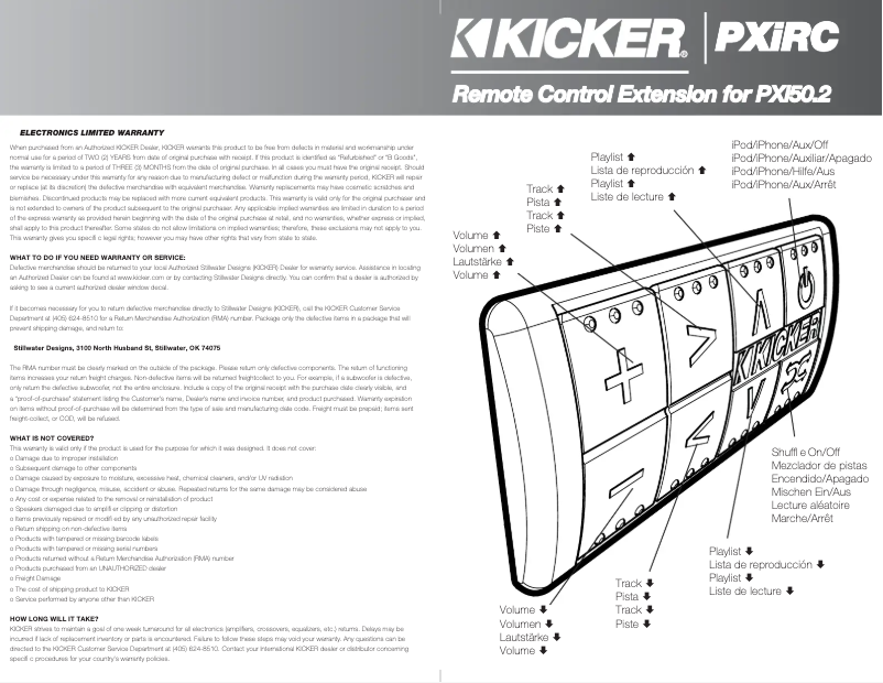 Page 1 de la notice Manuel utilisateur Kicker PXiRCX