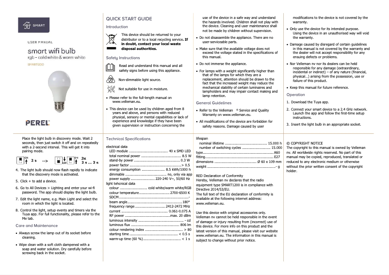 Page n°1 - Manuel utilisateur Perel SMART1200