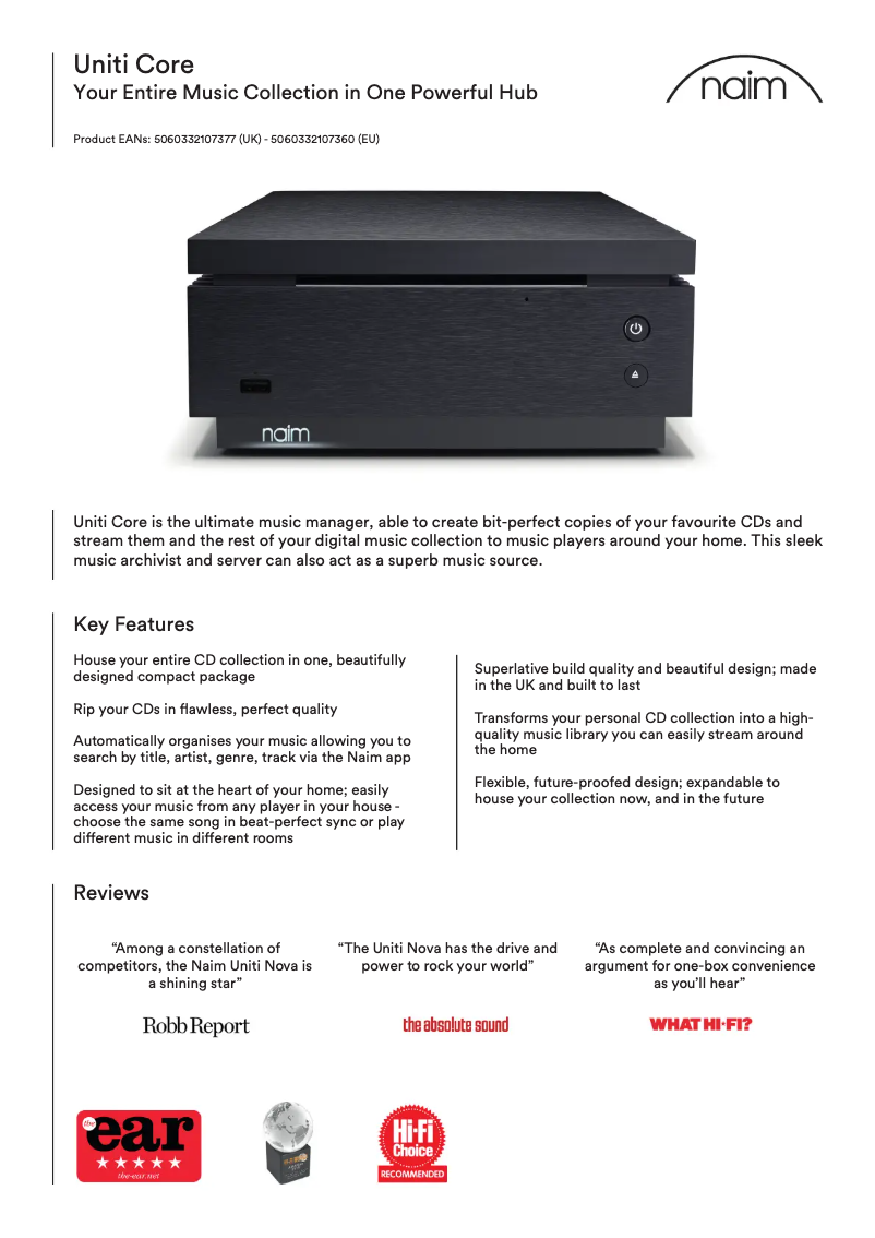 Image de la première page du manuel de l'appareil Uniti Core