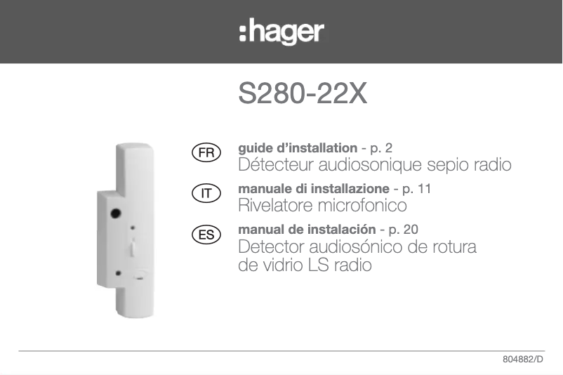 Page 1 de la notice Instructions / montage Hager S280-22X