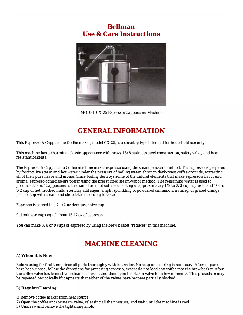 Page 1 de la notice Manuel utilisateur Bellman CX-25