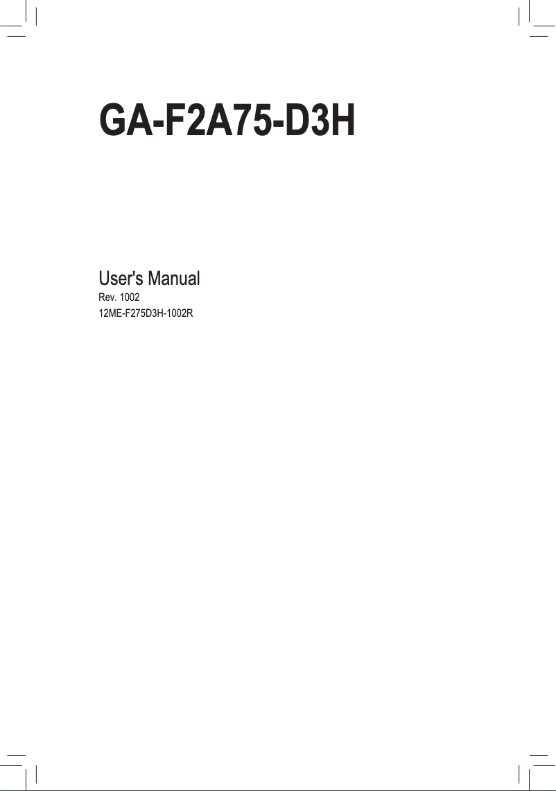 Page n°1 - Manuel utilisateur Gigabyte GA-F2A75-D3H