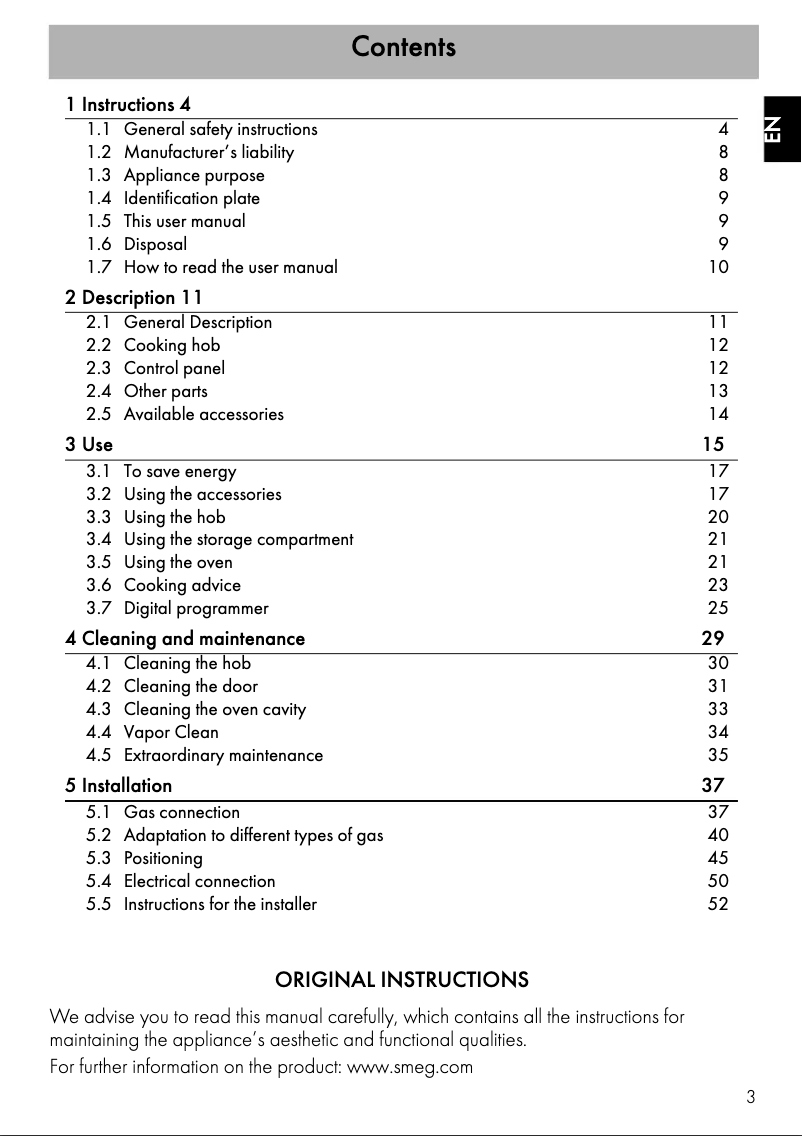 Page 1 de la notice Brochure Smeg CG90X9